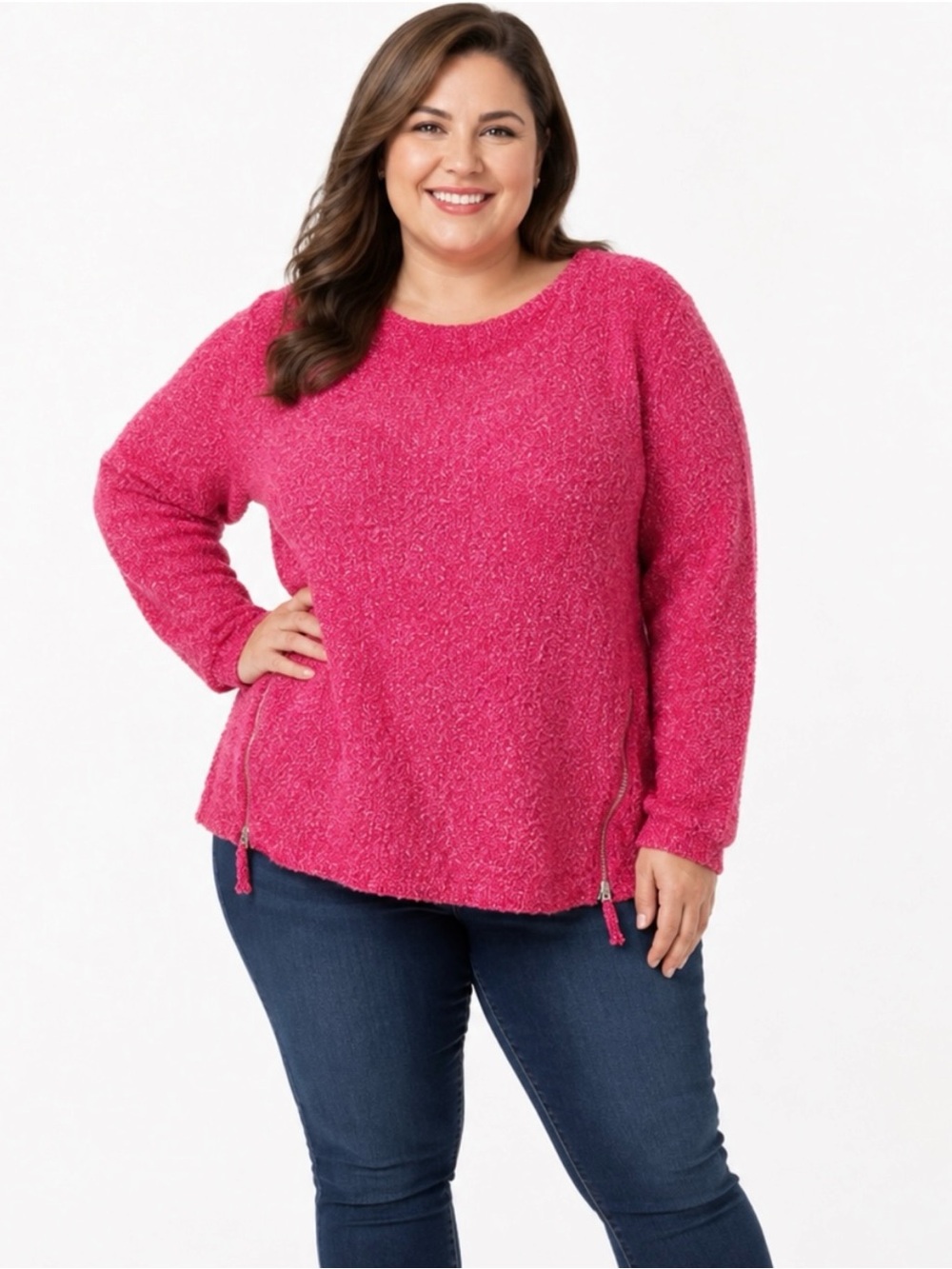 TALBOTS | Women’s Marled Crewneck Zipper Detail 100% Cotton Sweater Sz. 2x